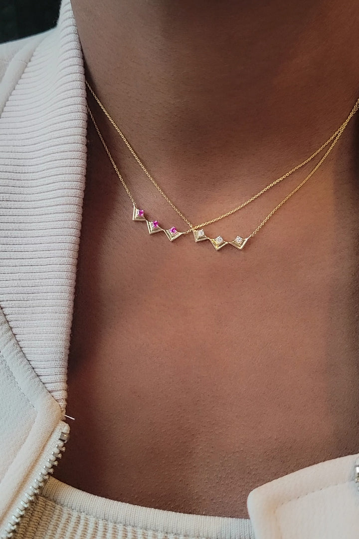 Mini Frame Necklace Pink Sapphire