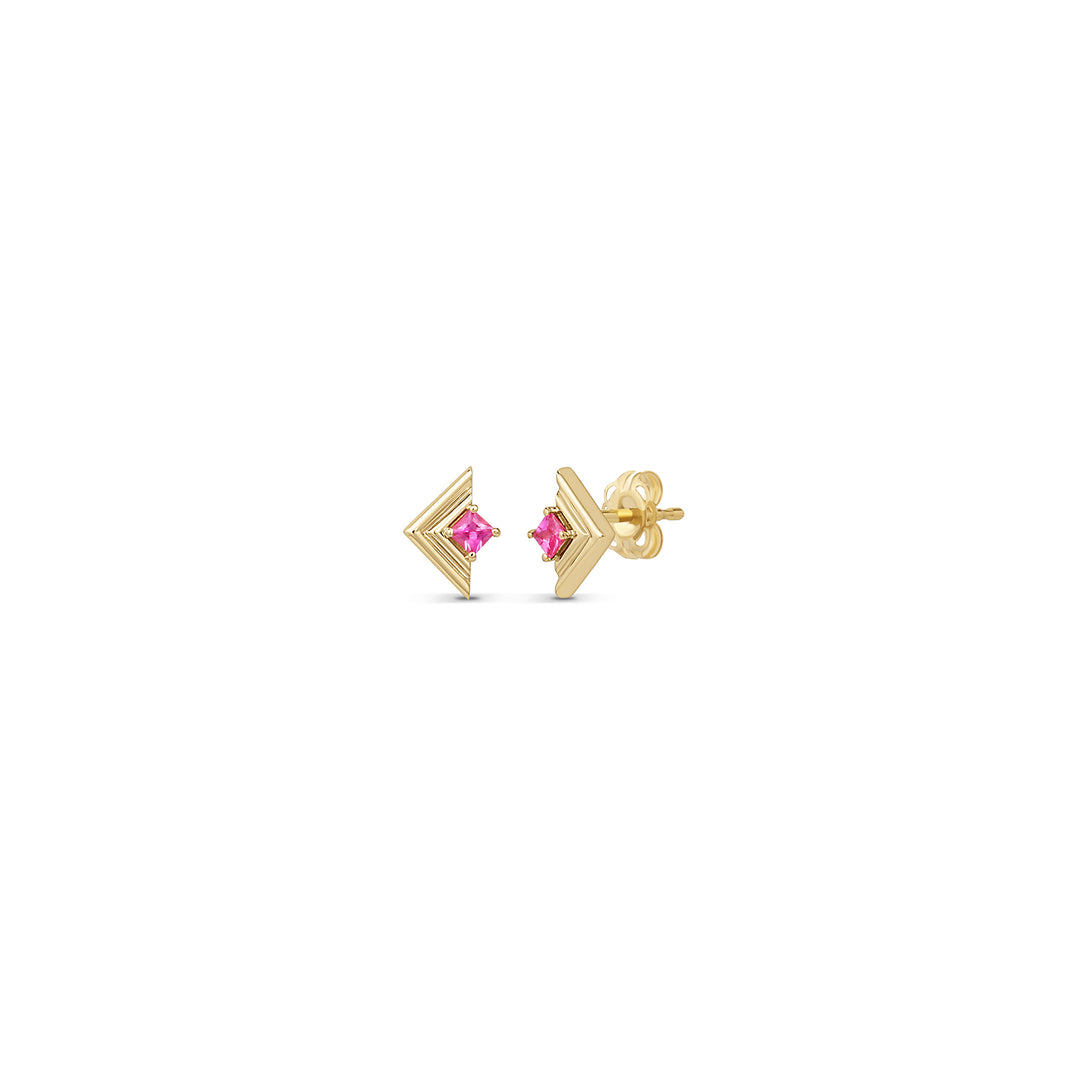 Mini Frame Studs Pink Sapphire