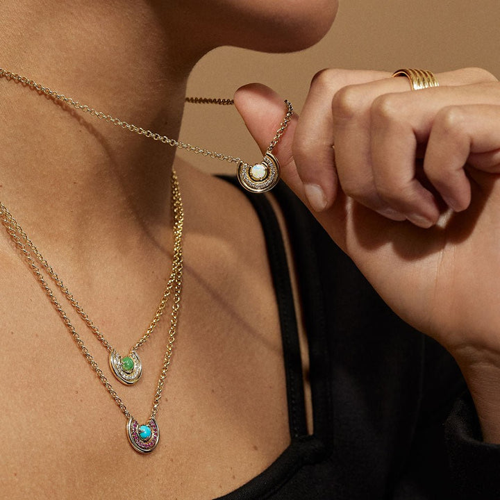 Model wearing 3 Revival Row Necklaces by ParkFord
