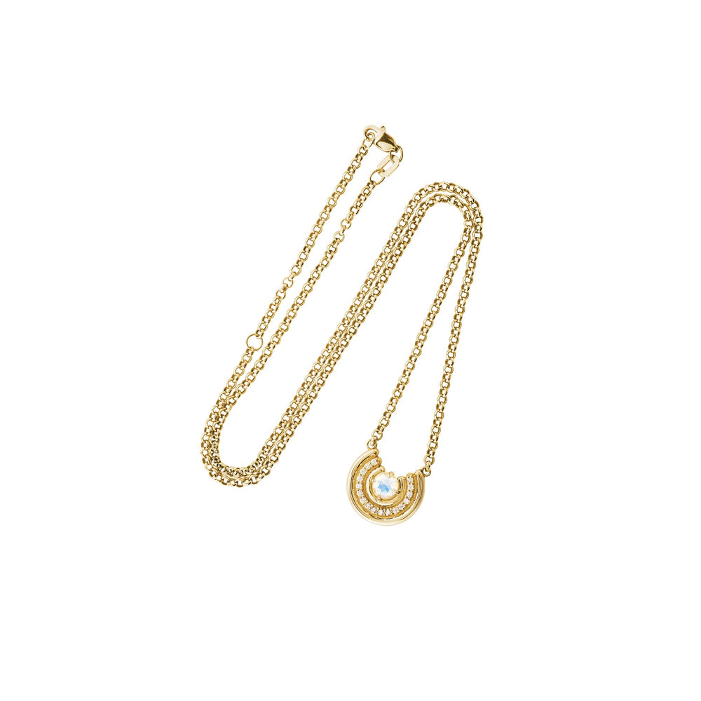 Rainbow Moonstone Revival Row Necklace in 14k gold with 0.17ctw diamonds.