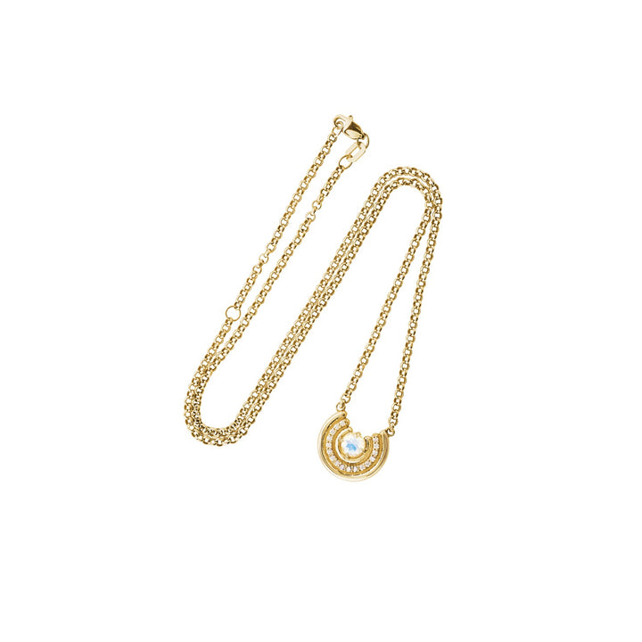 Rainbow Moonstone Revival Row Necklace in 14k gold with 0.17ctw diamonds.
