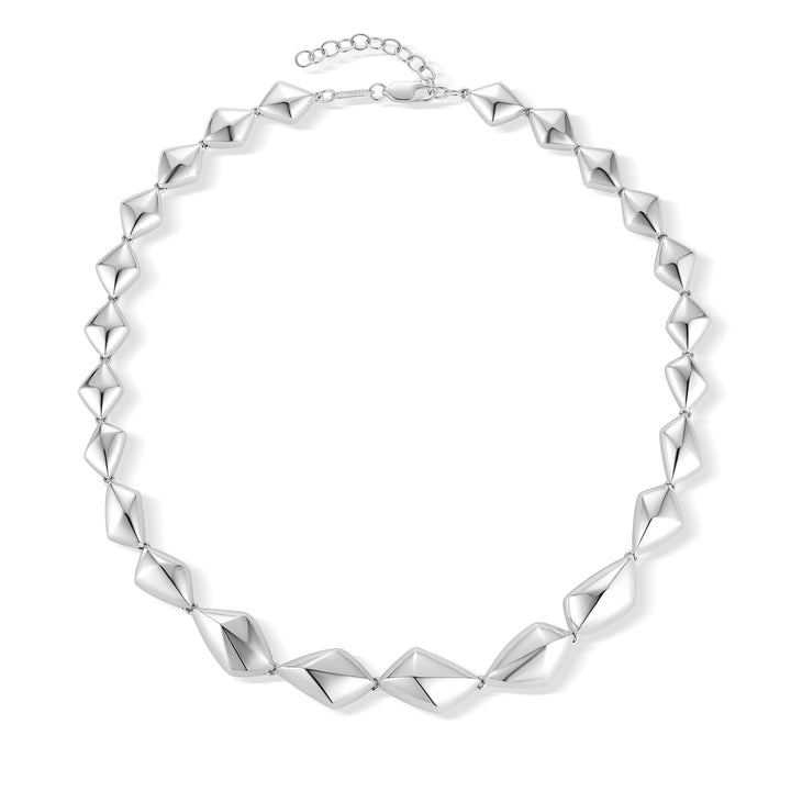 Forma Collar Necklace in sterling silver on white background.